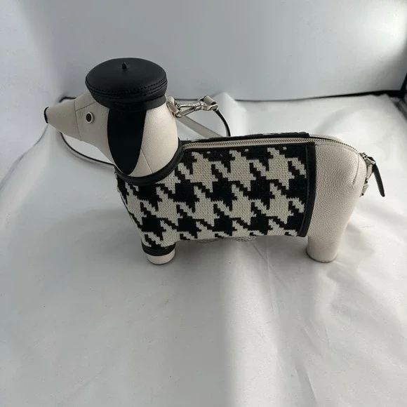 RARE New Kate Spade Claude Dachshund Dog Houndstooth Crossbody Puppy Purse - Picture 1 of 16